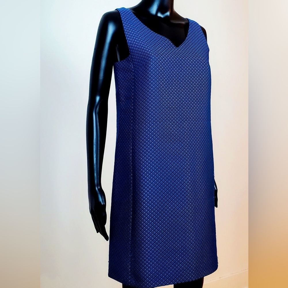Club Monaco Diamond 3D Print Shift Midi Dress Dark Blue Black New